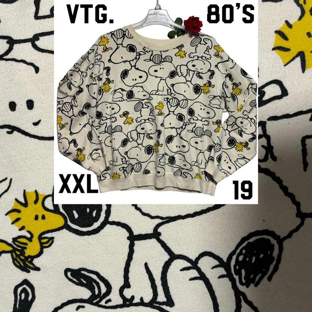Peanuts Snoopy & Woodstock AOP All Over Print Cotton Crewneck XXL(19) EUC